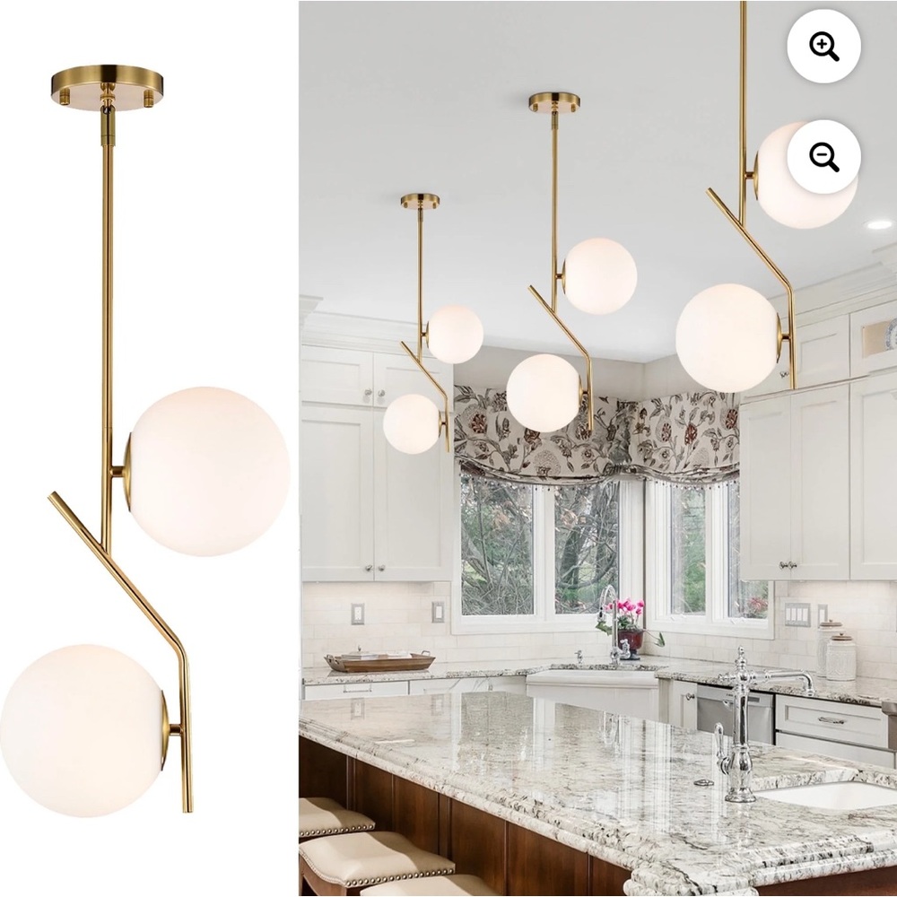 ASHOP Modern Gold Adjustable 2-Light Mid Century Globe Pendant Lamp with Opal Gl
